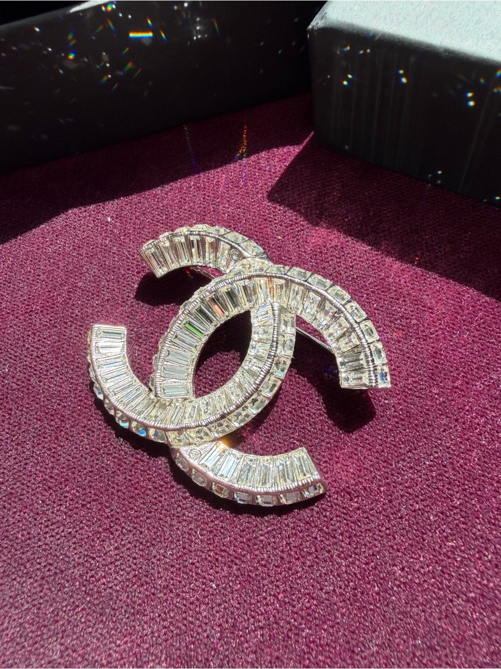 CHANEL Crystal Double C Brooch - Silver and Clear - Picture 5 of 8